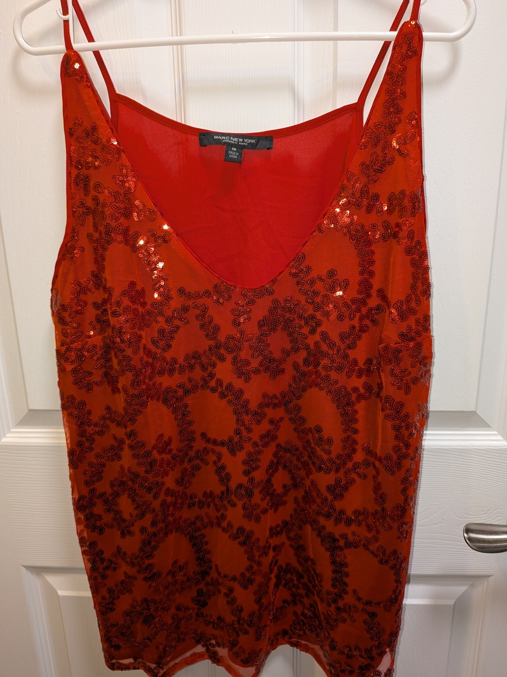 Marc New York Red Sequin Spaghetti-Strap Tank Top Size 1x